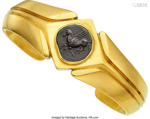 55018: Ancient Coin, Gold Bracelet The 22k gold cuff f