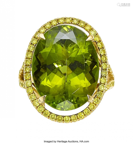 55026: Peridot, Colored Diamond, Gold Ring, David Morri