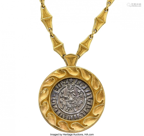 55019: Ancient Coin, Gold Necklace The 22k gold neckla
