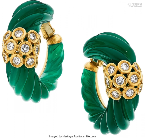 55036: Chalcedony, Diamond, Gold Earrings, Van Cleef &