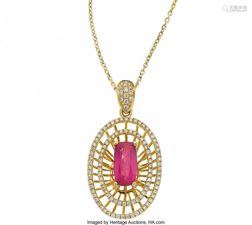 55343: Ruby, Diamond, Gold Pendant-Necklace The pendan