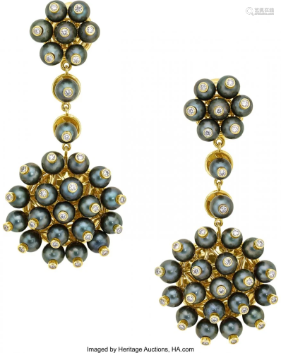 55058: Diamond, Cultured Pearl, Gold Earrings, Aletto B
