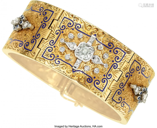 55239: Diamond, Sapphire, Enamel, Gold Bracelet The hi