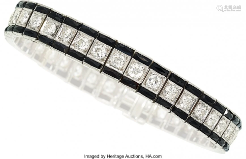 55206: Art Deco Diamond, Black Onyx, Platinum Bracelet