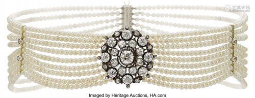 55198: Diamond, Cultured Pearl, Gold, Silver Necklace