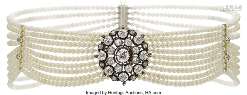 55198: Diamond, Cultured Pearl, Gold, Silver Necklace