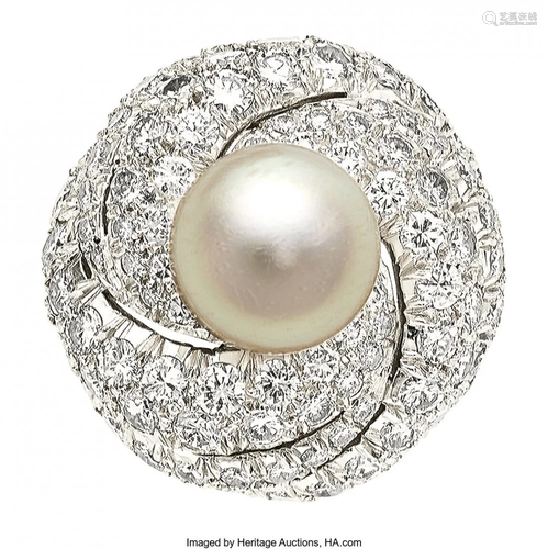 55214: South Sea Cultured Pearl, Diamond, Platinum Ring