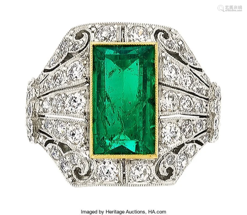 55345: Colombian Emerald, Diamond, Platinum, Gold Ring