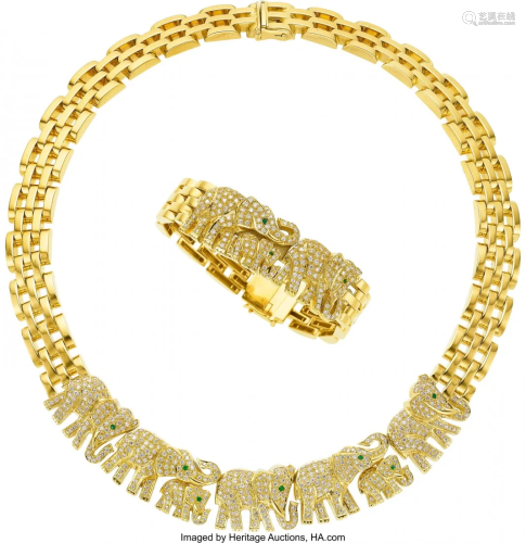 55077: Diamond, Emerald, Gold Jewelry Suite The elepha