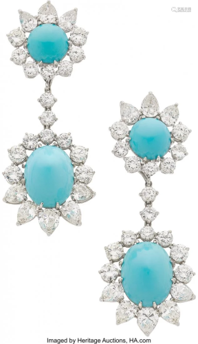 55375: Turquoise, Diamond, Platinum Earrings The conve