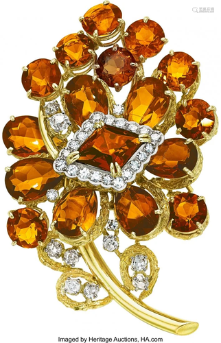 55049: Citrine, Diamond, Gold Brooch The brooch featur