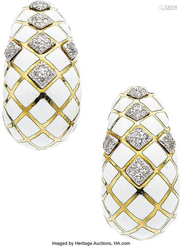 55098: Diamond, Enamel, Platinum, Gold Earrings, David