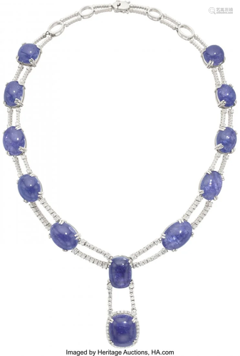 55320: Tanzanite, Diamond, White Gold Necklace, Michael