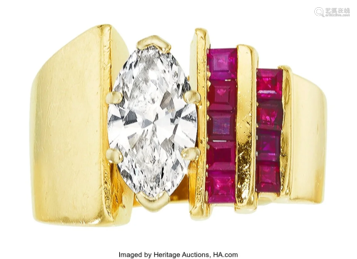 55367: Diamond, Ruby, Gold Ring The ring features a m