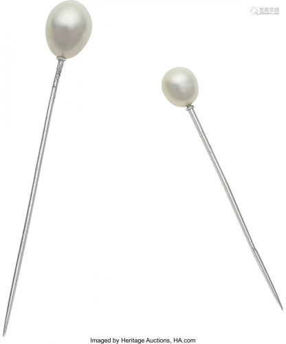 55197: Natural Pearl, Platinum Stickpins The stickpins