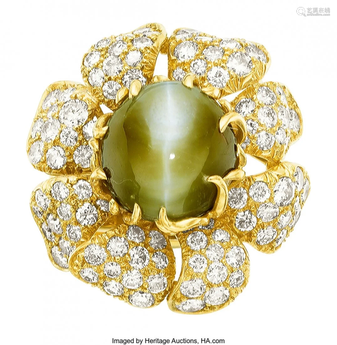 55304: Cat's-Eye Chrysoberyl, Diamond, Gold Ring, Juliu