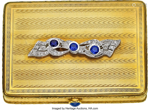 55202: Art Deco Diamond, Synthetic Sapphire, Platinum,