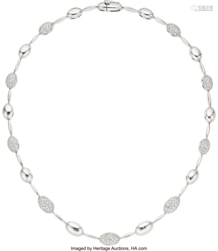 55074: Diamond, White Gold Necklace The necklace featu