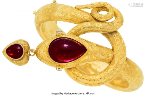55193: Victorian Garnet, Diamond, Gold Bracelet The se
