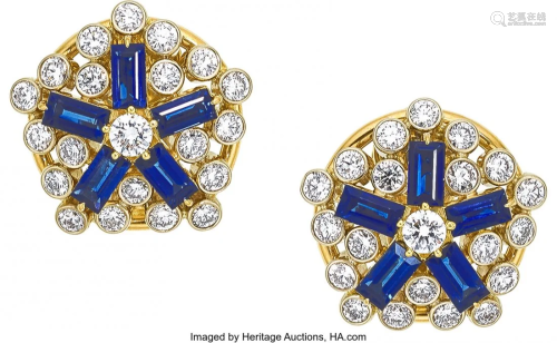 55092: Diamond, Sapphire, Gold Earrings, Aletto Brother