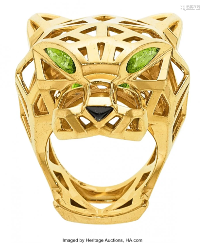55382: Tsavorite Garnet, Onyx, Gold Ring, Cartier The