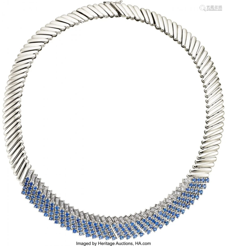 55322: Sapphire, Diamond, White Gold Necklace The neck