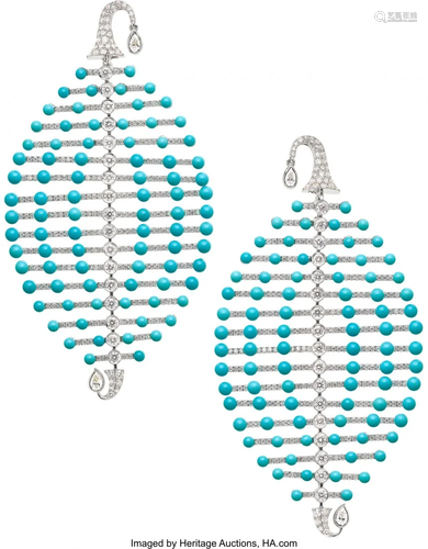 55312: Turquoise, Diamond, White Gold Earrings The art