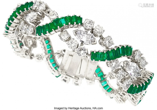 55374: Diamond, Emerald, Platinum Bracelet The bracel