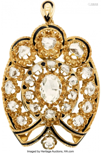 55194: Victorian Diamond, Enamel, Gold, Silver Brooch
