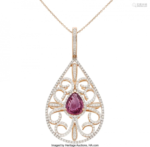 55336: Pink Sapphire, Diamond, Rose Gold Pendant-Neckla