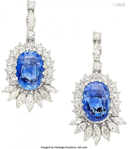 55329: Ceylon Sapphire, Diamond, White Gold Earrings T