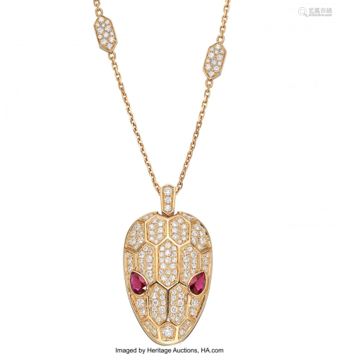 55370: Diamond, Ruby, Rose Gold Necklace, Bvlgari The