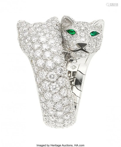 55384: Diamond, Emerald, Onyx, White Gold Ring, Cartier