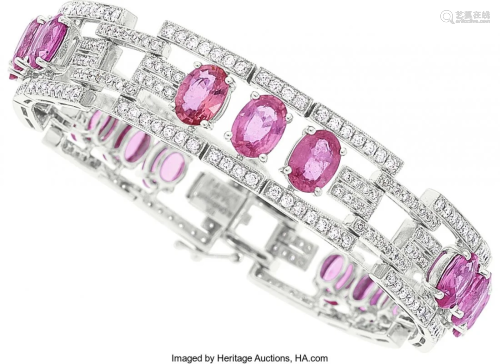 55332: Pink Sapphire, Diamond, White Gold Bracelet, Mic