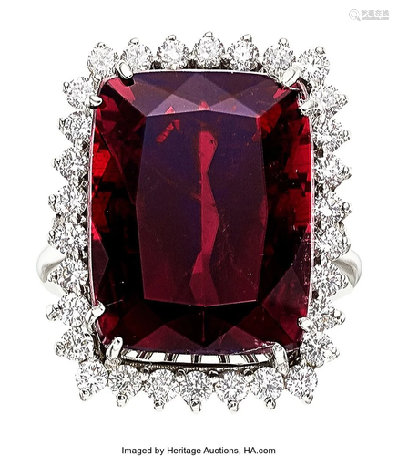 55362: Rubellite Tourmaline, Diamond, White Gold Ring