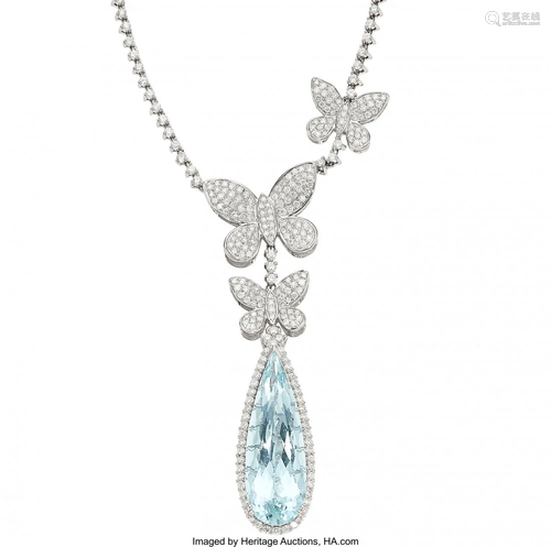 55326: Aquamarine, Diamond, White Gold Necklace, Mic…