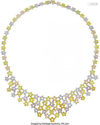 55311: Multi-Colored Diamond, White Gold Necklace The