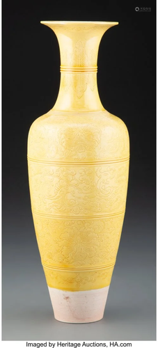 67136: A Chinese Monochrome Yellow Amphora Marks: …