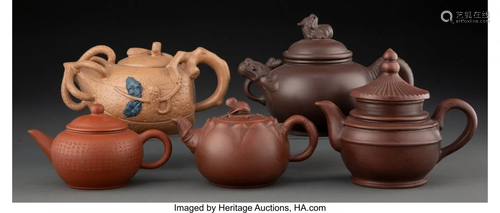 67172: Five Chinese Yixing Pottery Teapots, 20th centur