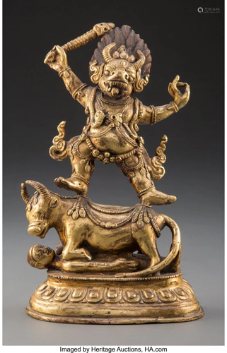 67314: A Tibetan Gilt Bronze Yama Figure, Qing Dynasty