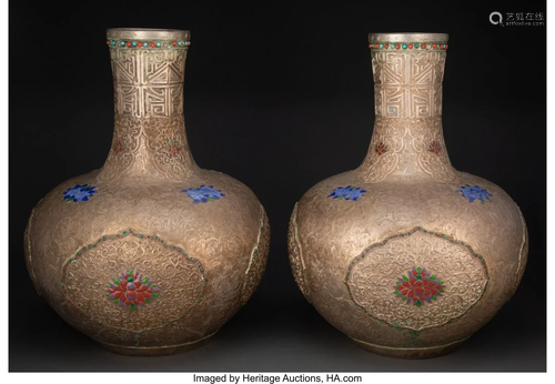 67195: A Pair of Chinese Cloisonné Brass Vases 1