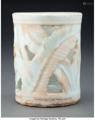 67347: A Korean Leaf Pattern Brush Pot, Joseon Dynasty