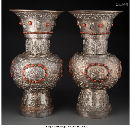 67196: A Pair of Chinese Brass Vases 18-1/2 x 11 inches