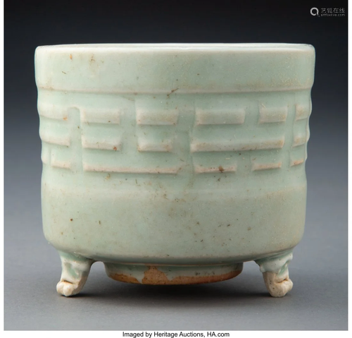 67110: A Chinese Longquan Porcelain Tripod Censer with