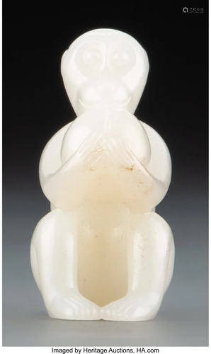 67032: A Chinese Carved White Jade Monkey 1-5/8 x 1-1/8