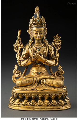 67316: A Sino-Tibetan Gilt Bronze Buddha 7 x 4-1/4 x 3-