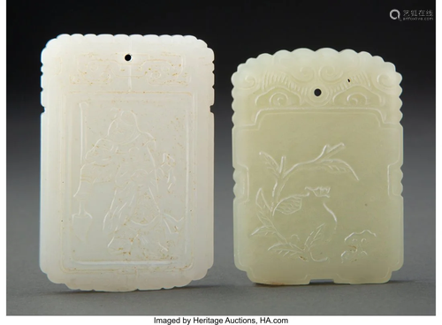 67059: Two Chinese Carved Jade Plaques 2-3/8 x 1-5/8 in