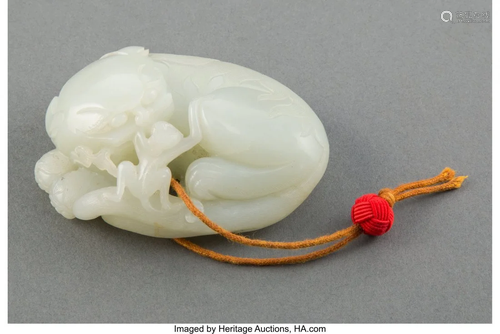 67033: A Chinese Carved Jade Lion and Monkey Toggle 1-1