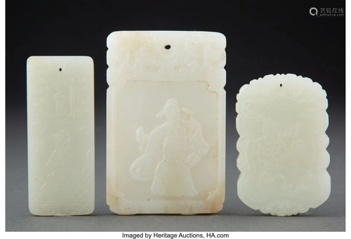 67060: Three Chinese Jade Plaques 2-7/8 x 1-7/8 inches