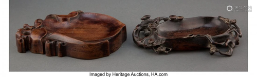 67223: Two Chinese Carved Wood Ink Palettes 6-1/2 x 4-1